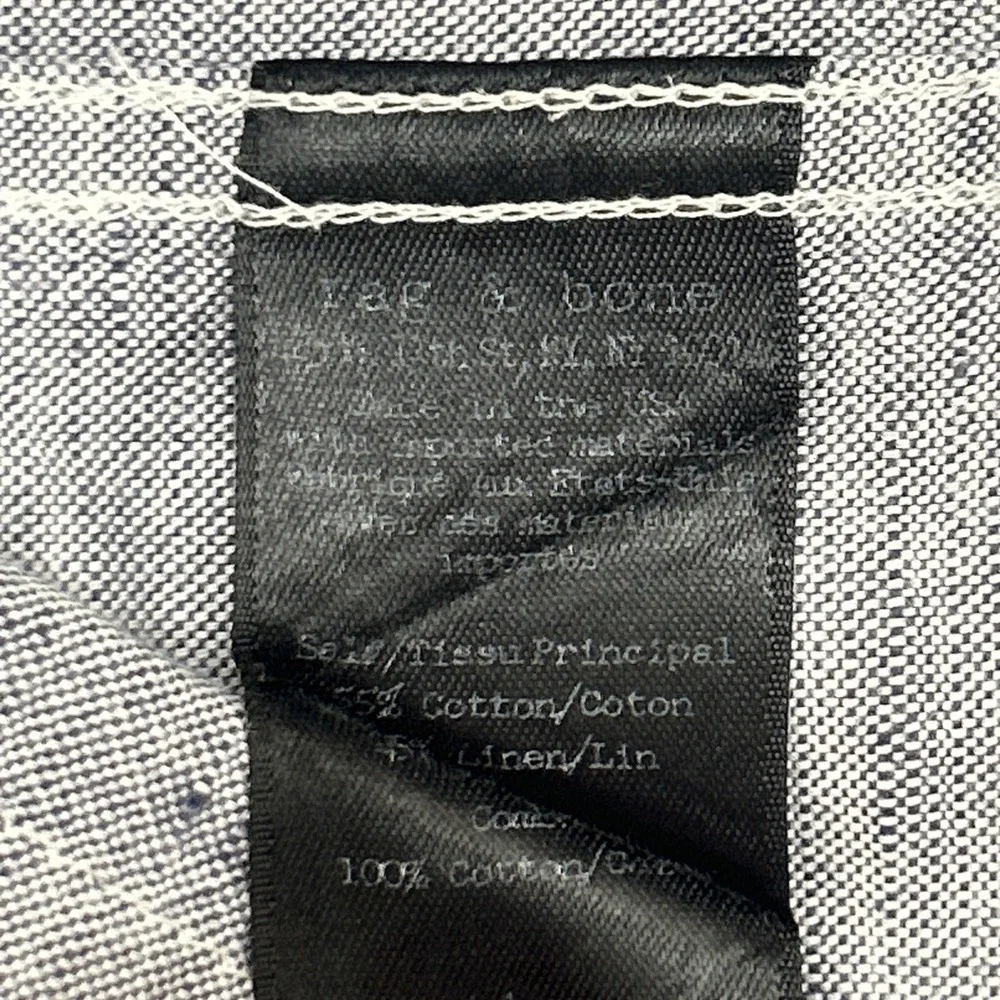 Rag & Bone Shirt Mens Medium Gray Chambray Linen Cotton Button Up Tailored Fit - Picture 12 of 13